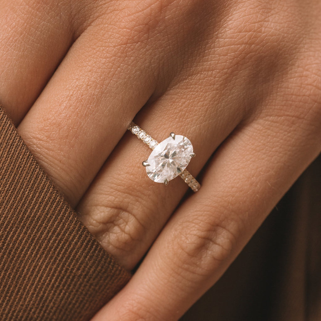 2.05 CT Oval Cut Moissanite Hidden Halo Pave Setting Engagement Ring