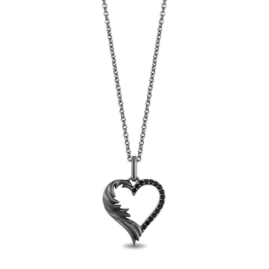 Disney Fine Jewelry Black Rhodium Over Sterling Silver Maleficent Heart Pendant Necklace