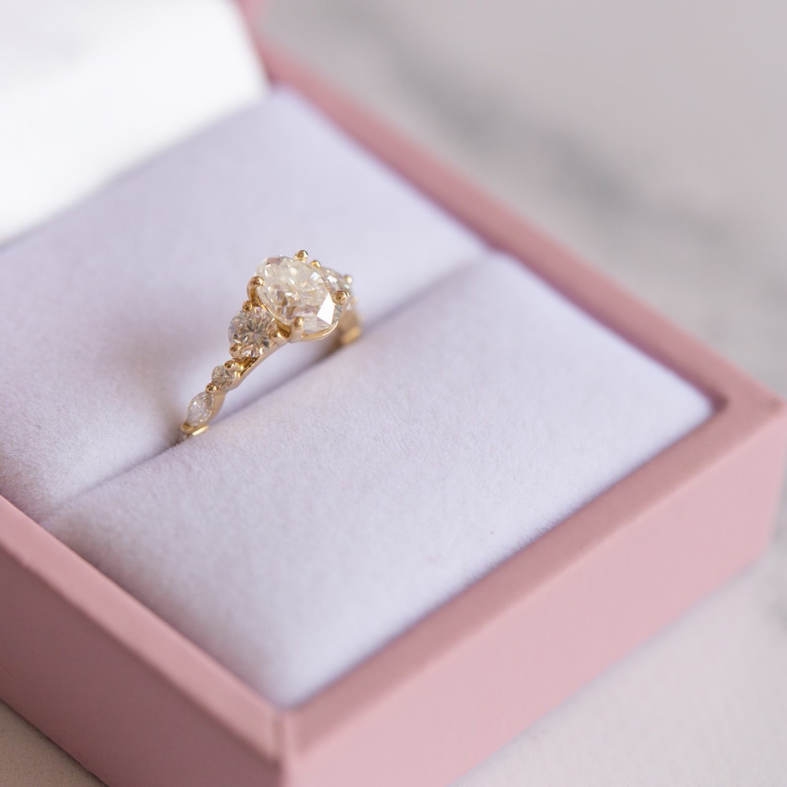 1.33 CT Oval Cut Pave Setting Moissanite Engagement Ring
