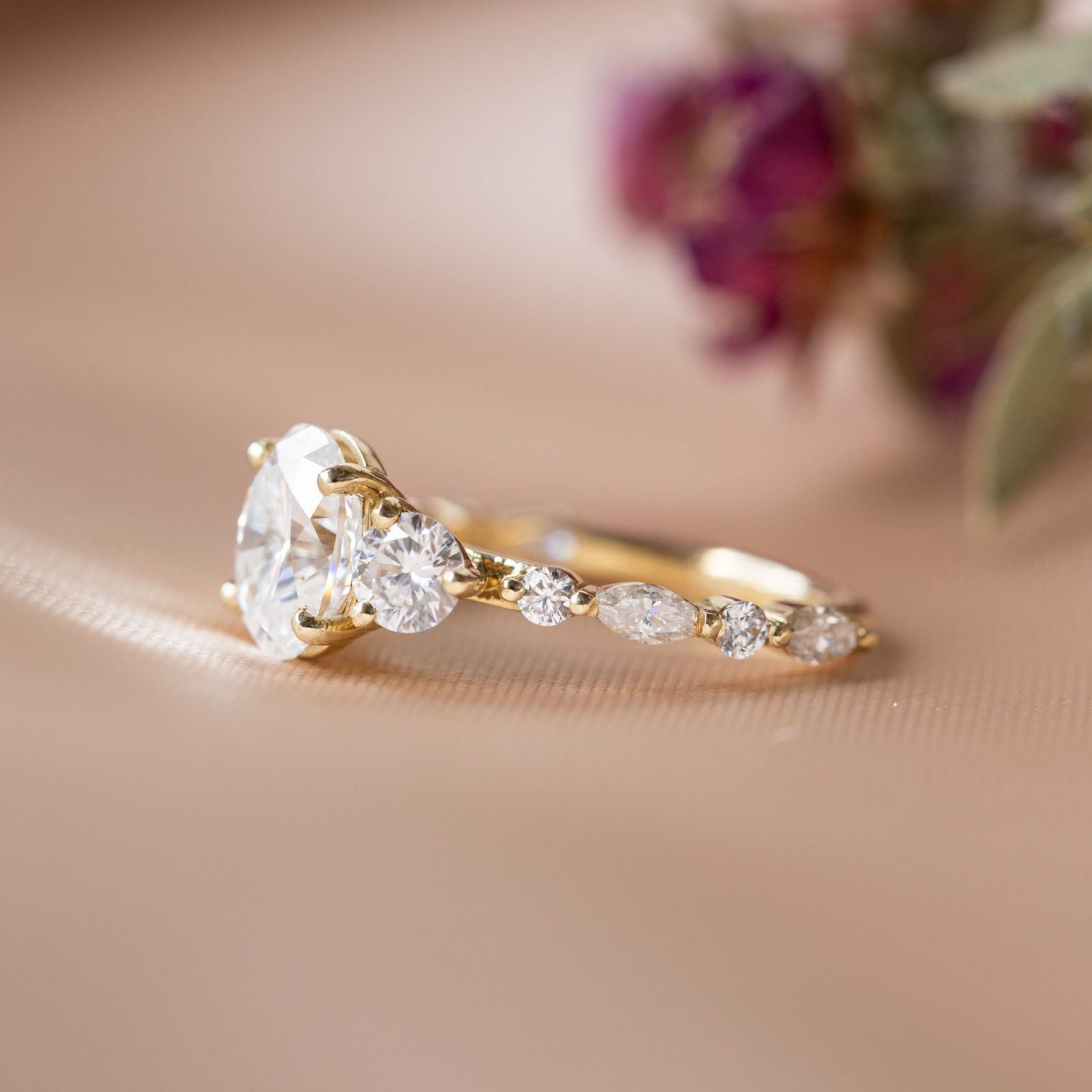 1.33 CT Oval Cut Pave Setting Moissanite Engagement Ring