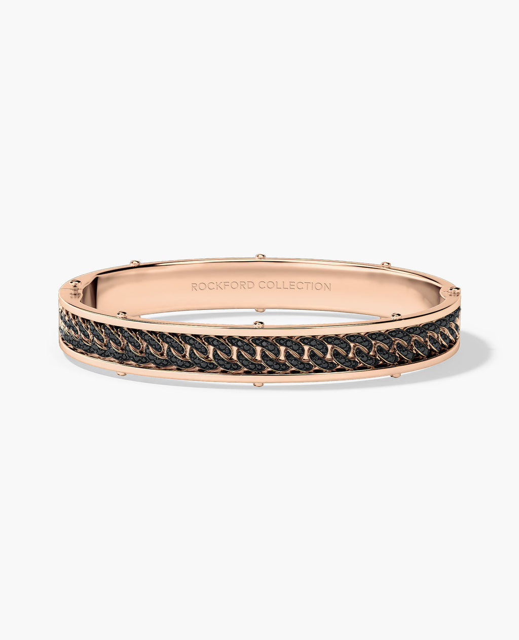 KENSINGTON Gold Cuban Link Bangle Bracelet with Black Diamonds - 9mm