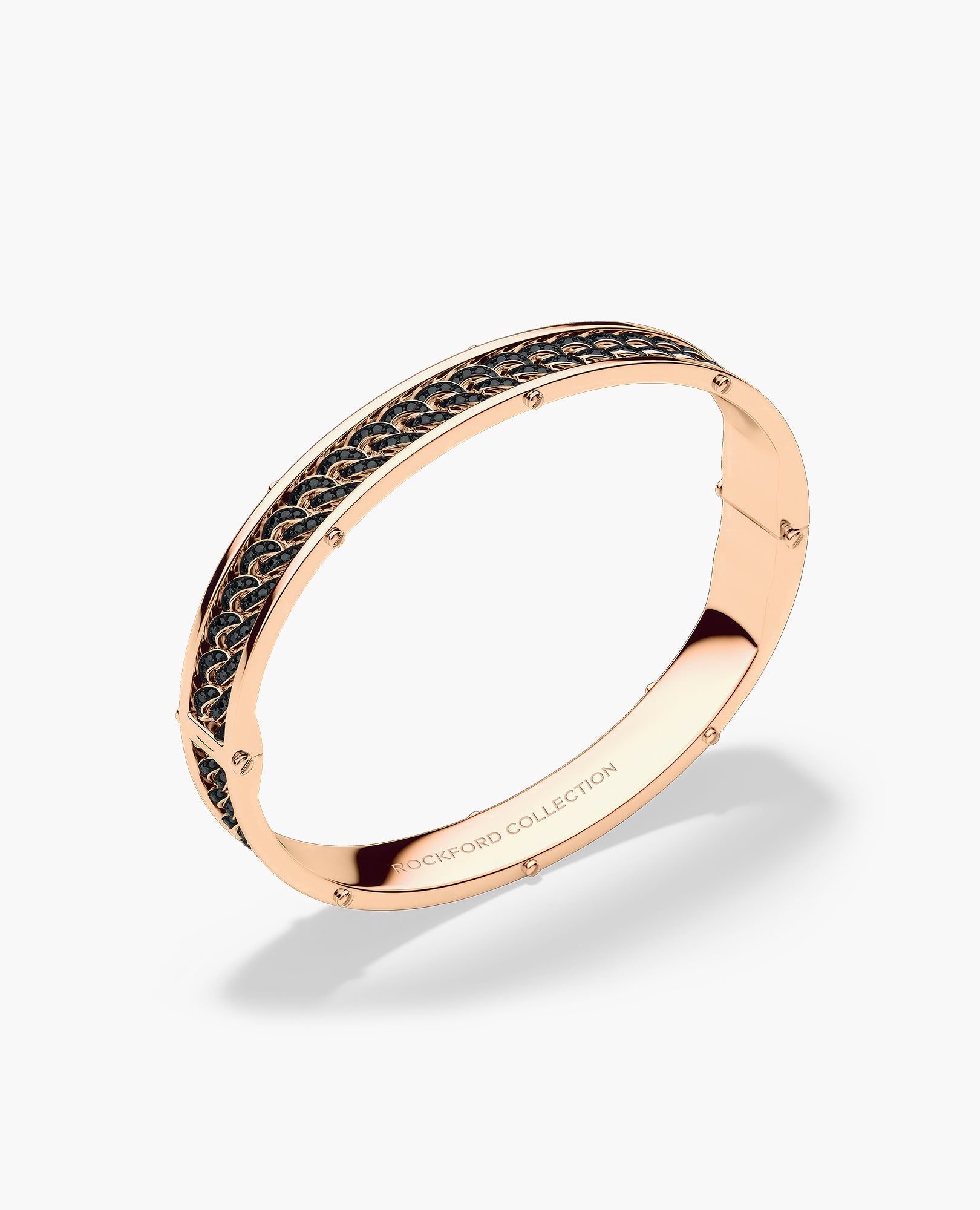 KENSINGTON Gold Cuban Link Bangle Bracelet with Black Diamonds - 9mm