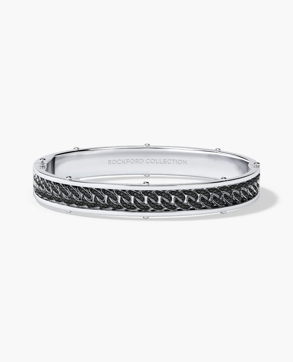 KENSINGTON Gold Cuban Link Bangle Bracelet with Black Diamonds - 9mm