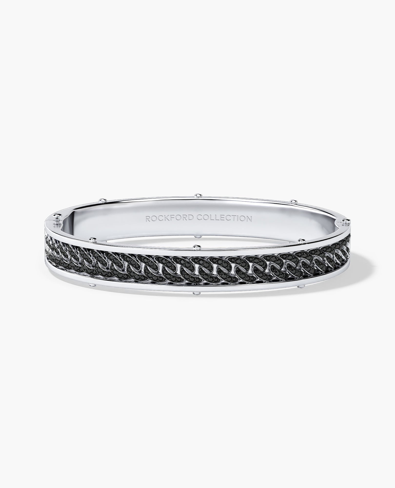 KENSINGTON Gold Cuban Link Bangle Bracelet with Black Diamonds - 9mm