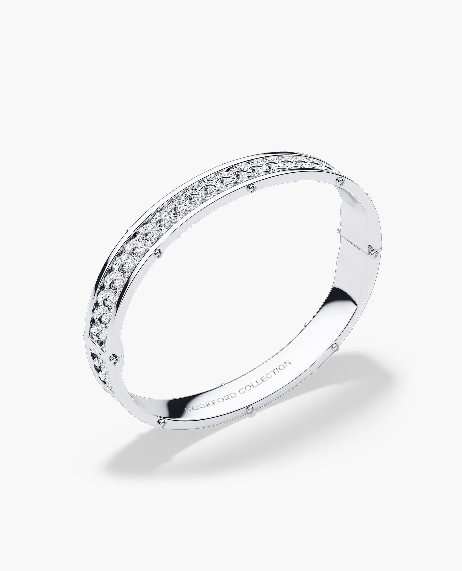 KENSINGTON Gold Cuban Link Bangle Bracelet with Diamonds - 9mm