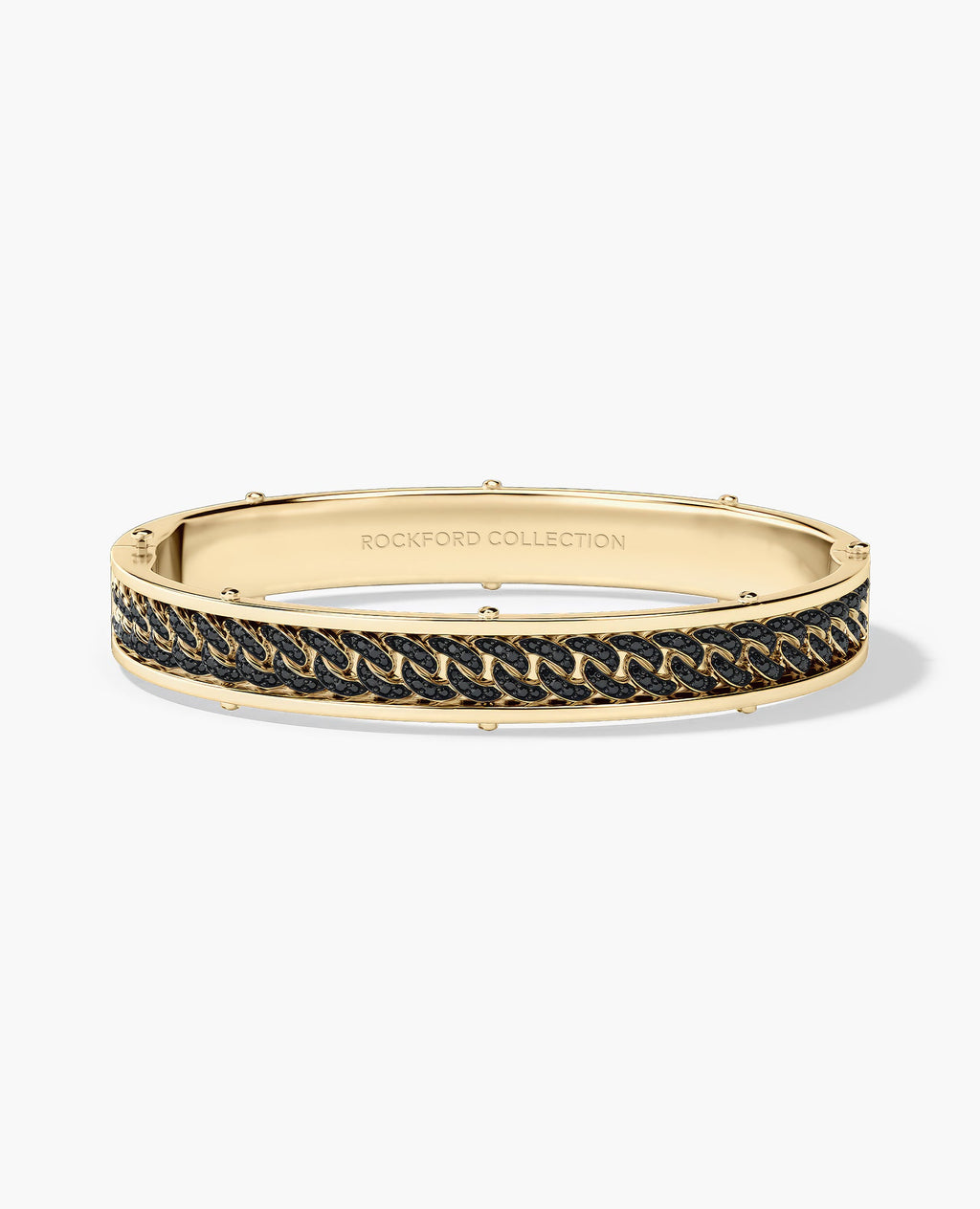 KENSINGTON Gold Cuban Link Bangle Bracelet with Black Diamonds - 9mm
