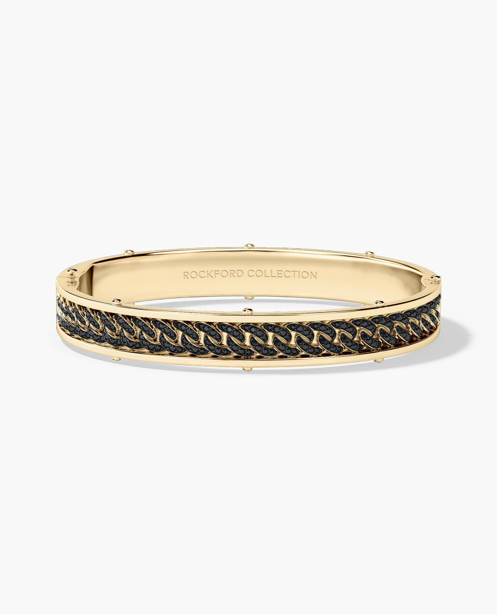KENSINGTON Gold Cuban Link Bangle Bracelet with Black Diamonds - 9mm
