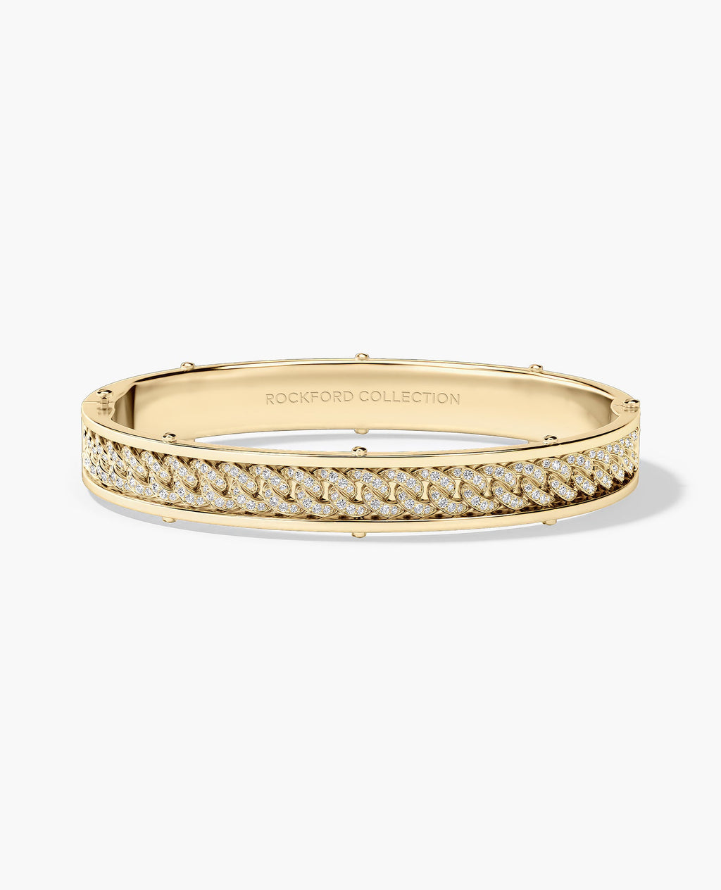 KENSINGTON Gold Cuban Link Bangle Bracelet with Diamonds - 9mm