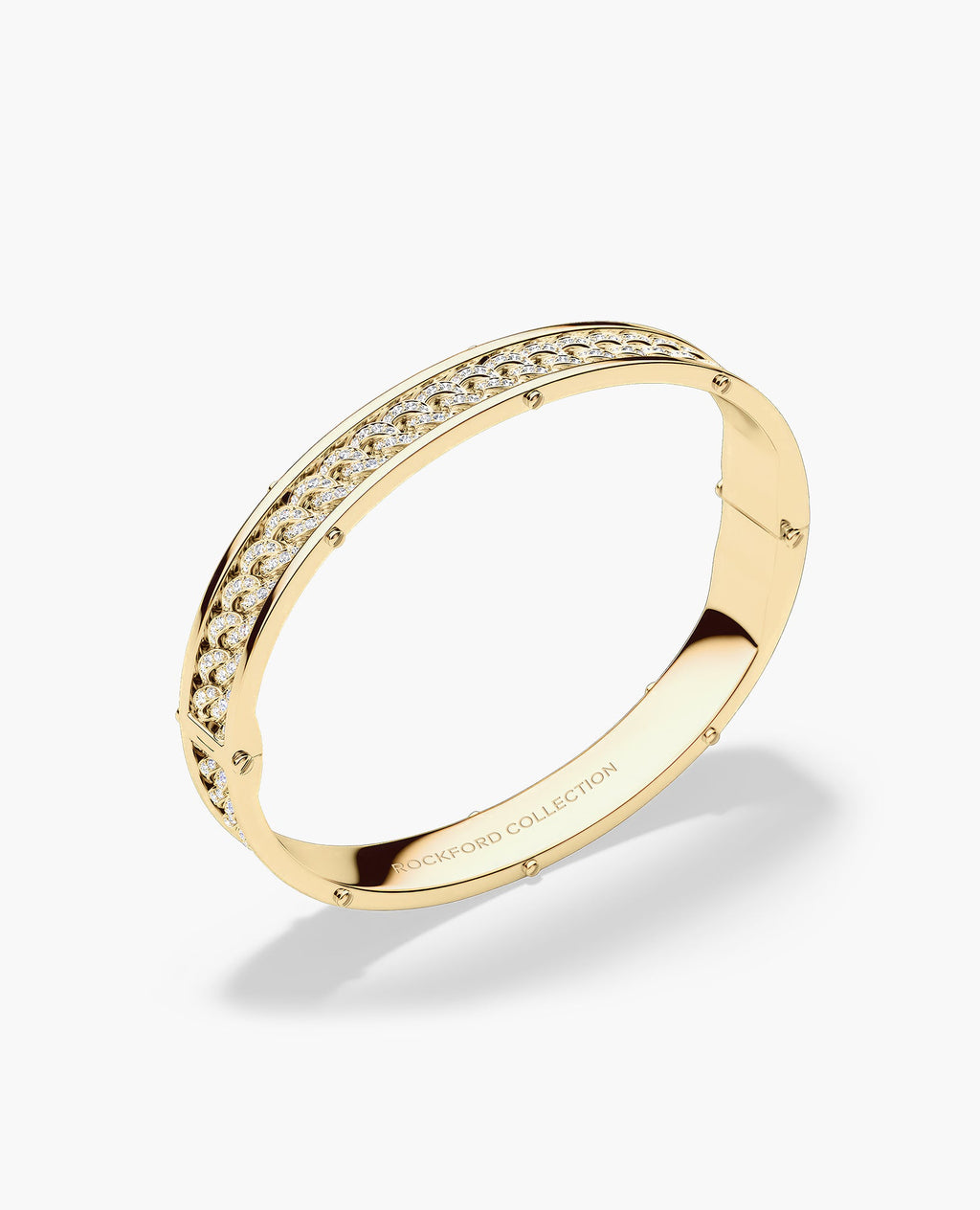 KENSINGTON Gold Cuban Link Bangle Bracelet with Diamonds - 9mm