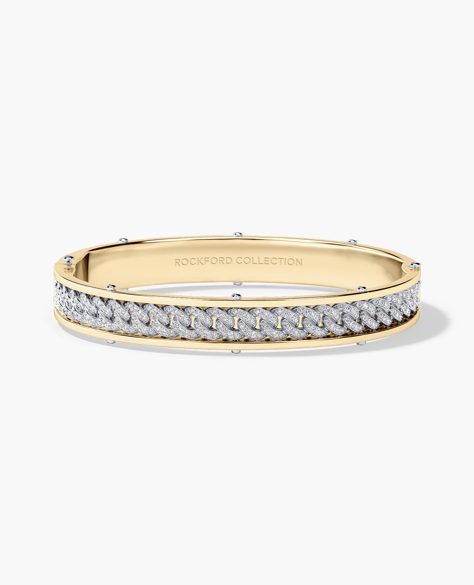KENSINGTON Two-Tone Gold Cuban Link Bangle Bracelet with Diamonds - 9mm