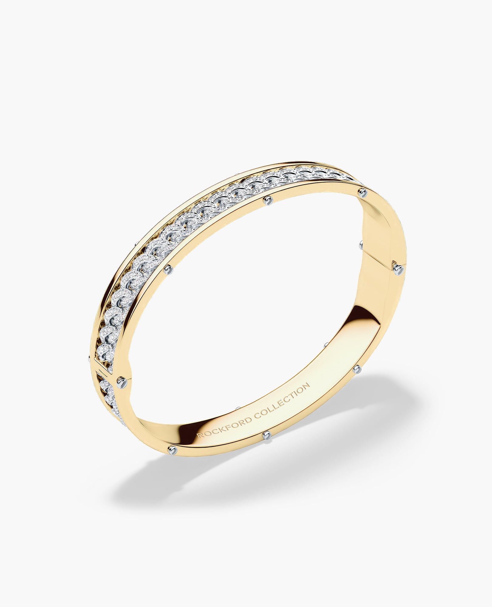 KENSINGTON Two-Tone Gold Cuban Link Bangle Bracelet with Diamonds - 9mm