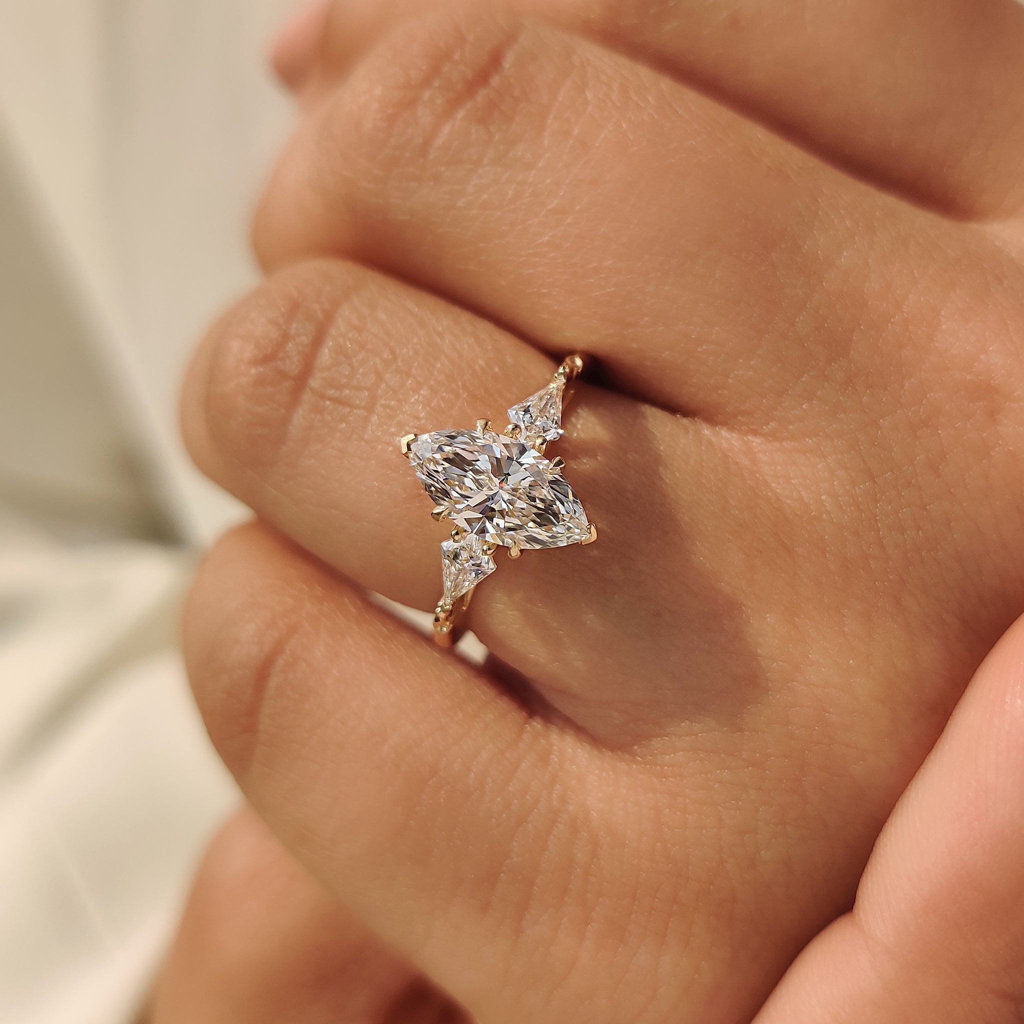 Vintage Style Marquise Diamond Ring with Basket Filigree Details