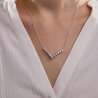 Chevron Style round moissanite necklace