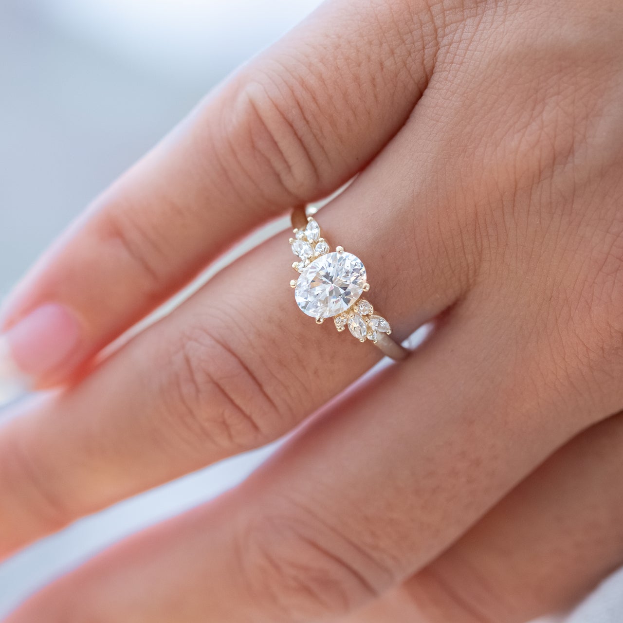 1.93 CT Oval Cut Moissanite Cluster Engagement Ring Secondary image