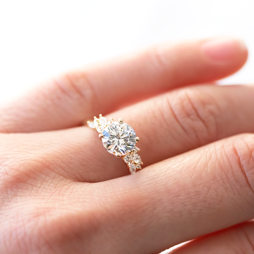1.0 CT Round Cut Moissanite Cluster Style Engagement Ring