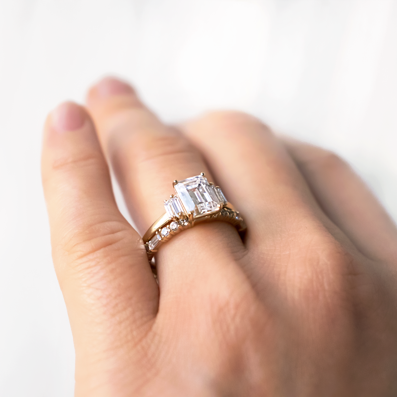 1.60 CT Emerald Cut Moissanite Three Stone Engagement Ring