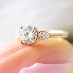 1.0 CT Round Cut Three Stone Style Moissanite Engagement Ring