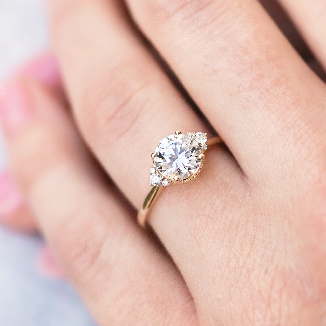 1.20 CT Round Cut cluster Moissanite Engagement Ring Secondary image