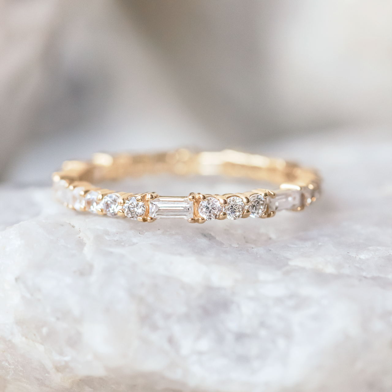 Round and Baguette Cut Full Eternity Wedding Band Main image