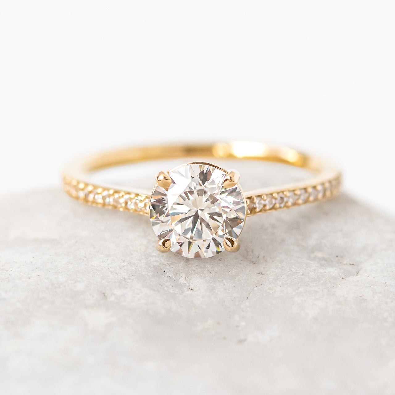 1.0 CT Round Cut Pave Setting Moissanite Engagement Ring