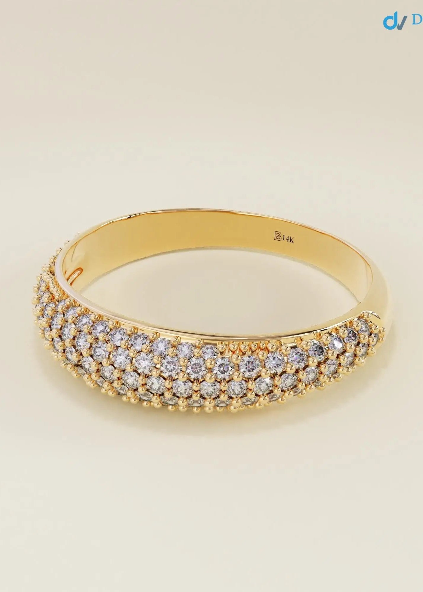 Lab Diamond Minimalist Dome Band Women Solid Gold Pave Marriage Ring DisneyValley Main image