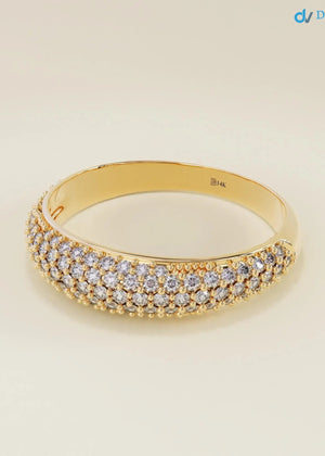 Lab Diamond Minimalist Dome Band Women Solid Gold Pave Marriage Ring DisneyValley