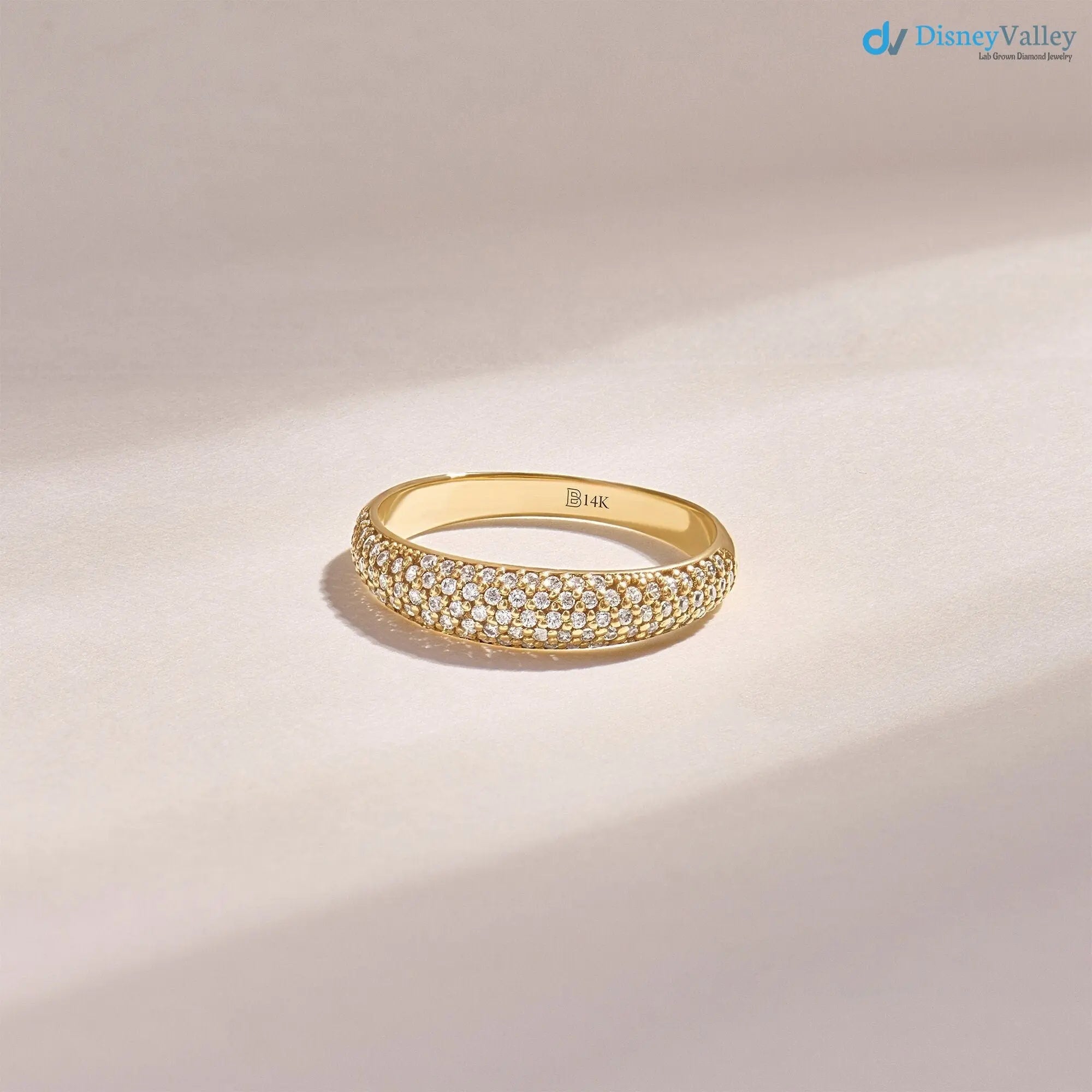 Lab Diamond Minimalist Dome Band Women Solid Gold Pave Marriage Ring DisneyValley