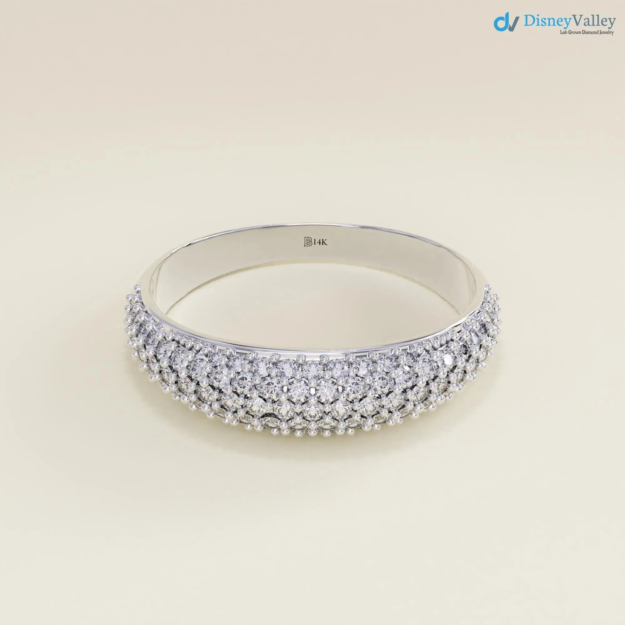 Lab Diamond Minimalist Dome Band Women Solid Gold Pave Marriage Ring DisneyValley