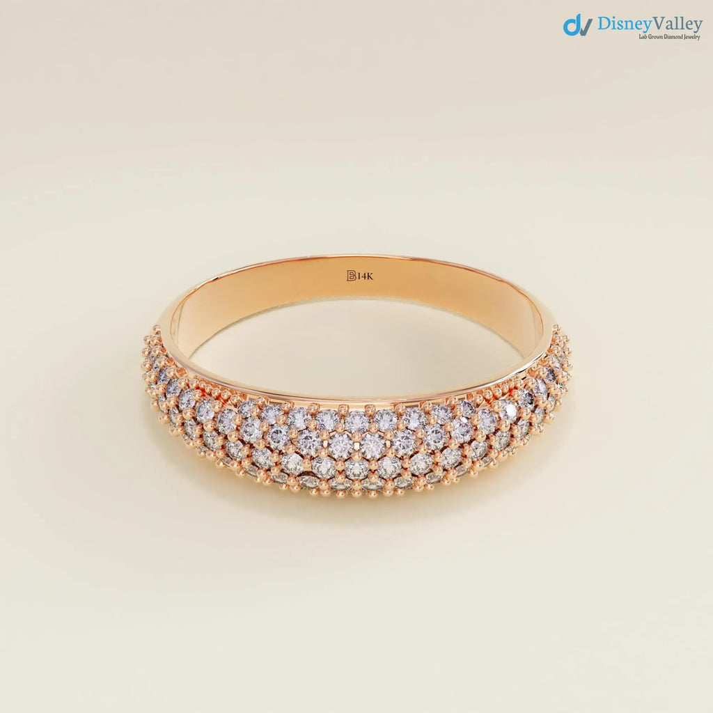 Lab Diamond Minimalist Dome Band Women Solid Gold Pave Marriage Ring DisneyValley