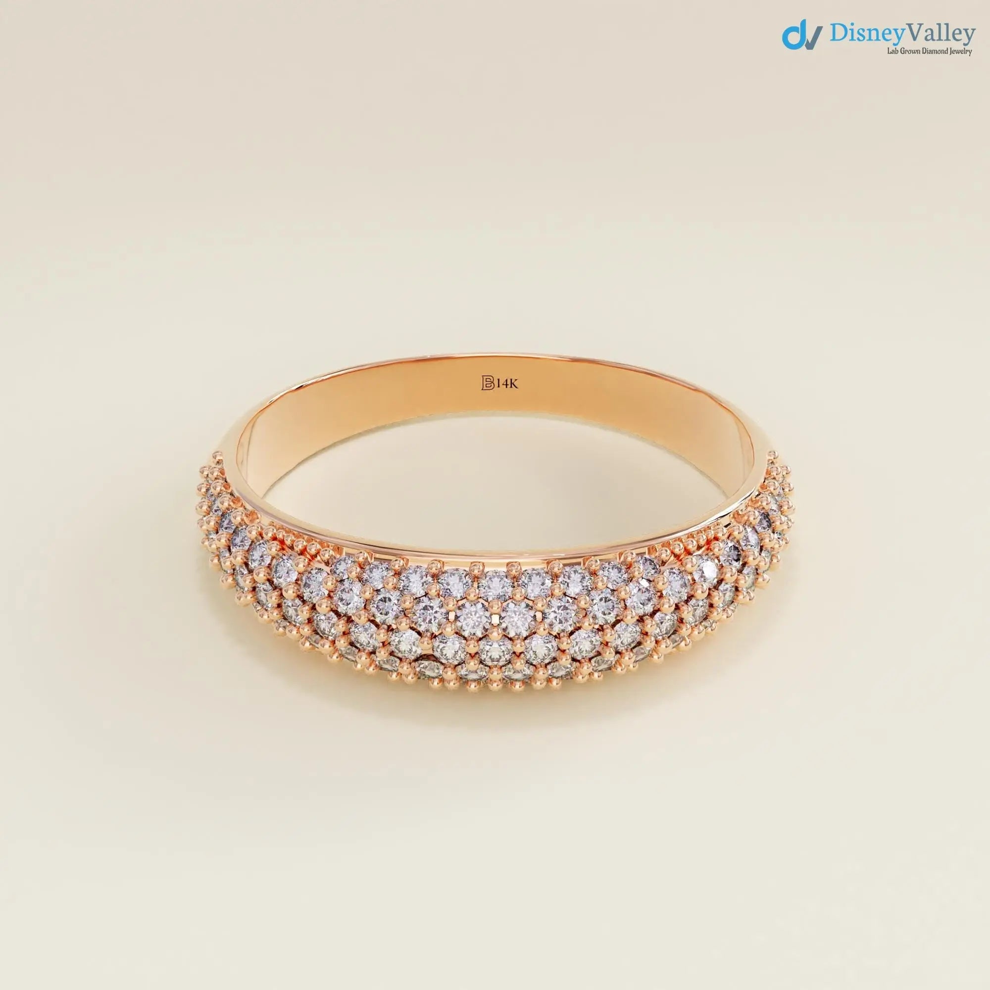 Lab Diamond Minimalist Dome Band Women Solid Gold Pave Marriage Ring DisneyValley
