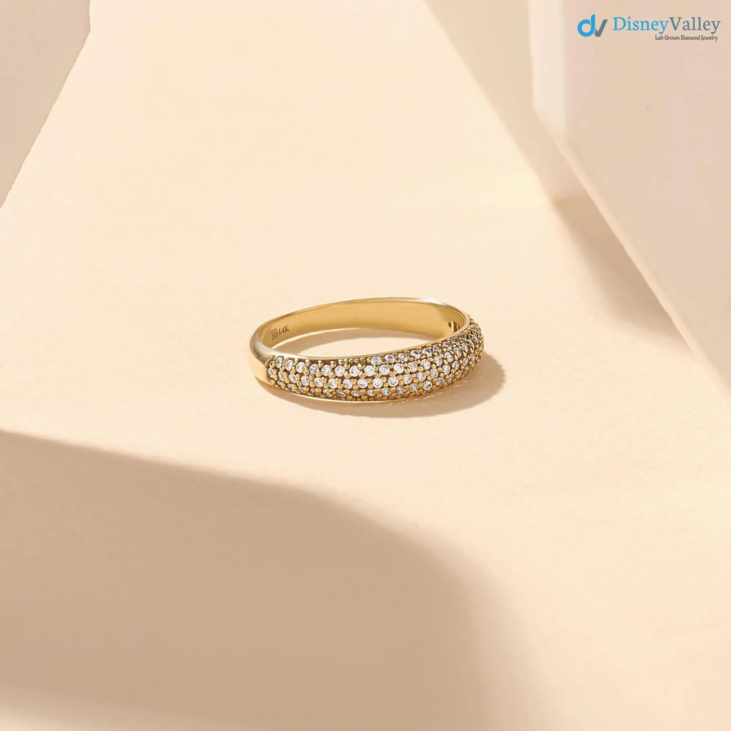 Lab Diamond Minimalist Dome Band Women Solid Gold Pave Marriage Ring DisneyValley