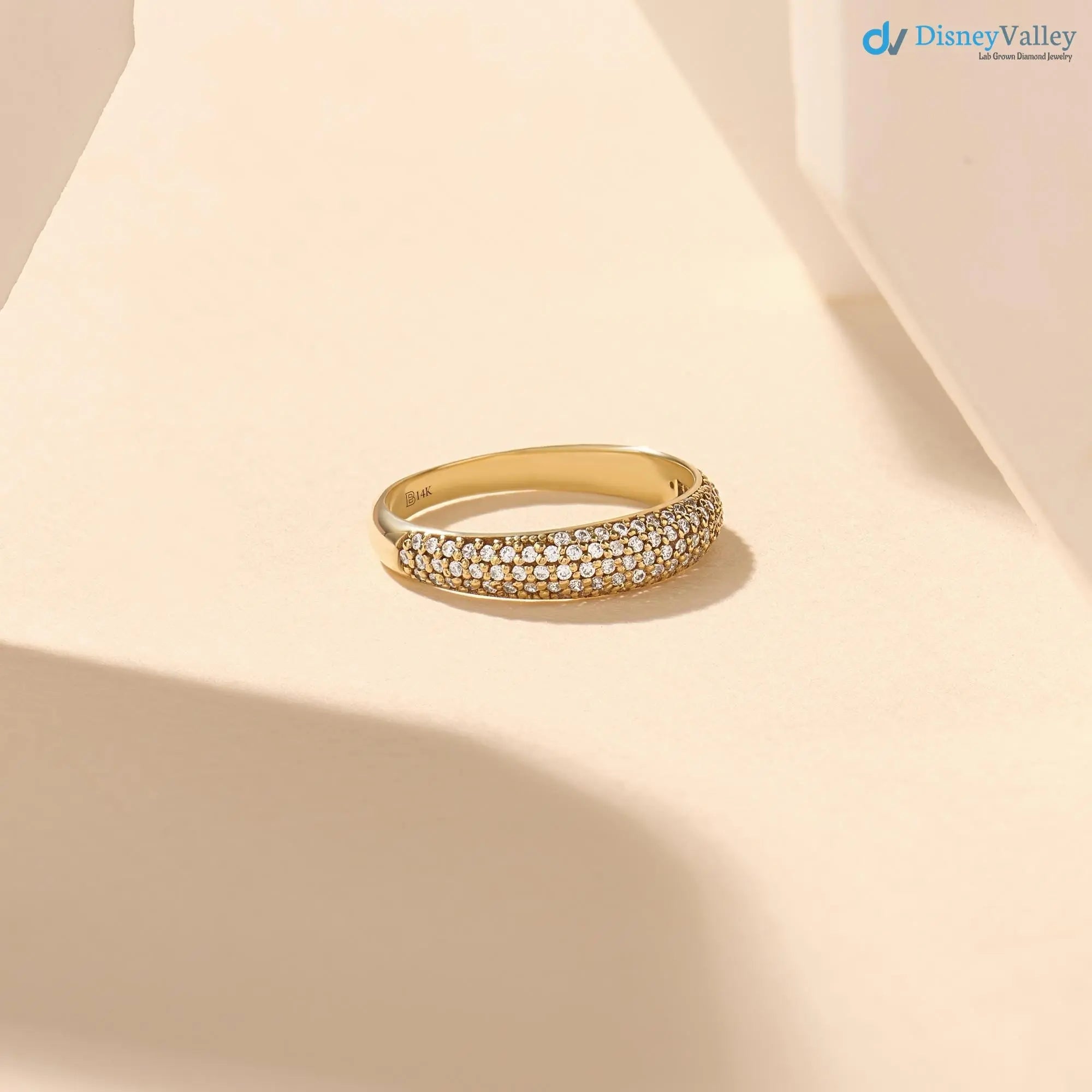 Lab Diamond Minimalist Dome Band Women Solid Gold Pave Marriage Ring DisneyValley
