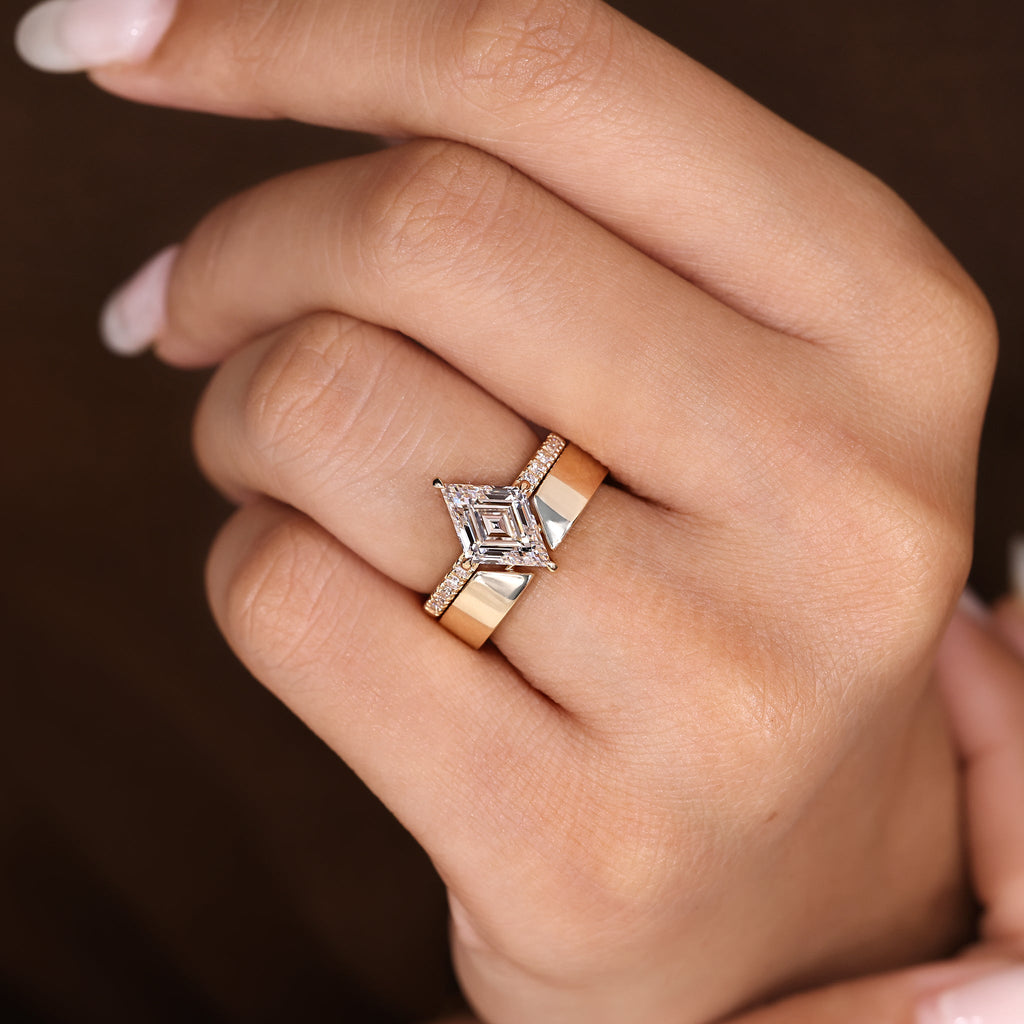 Lozenge Cut Pave Engagement Ring with Stackable Wedding Band