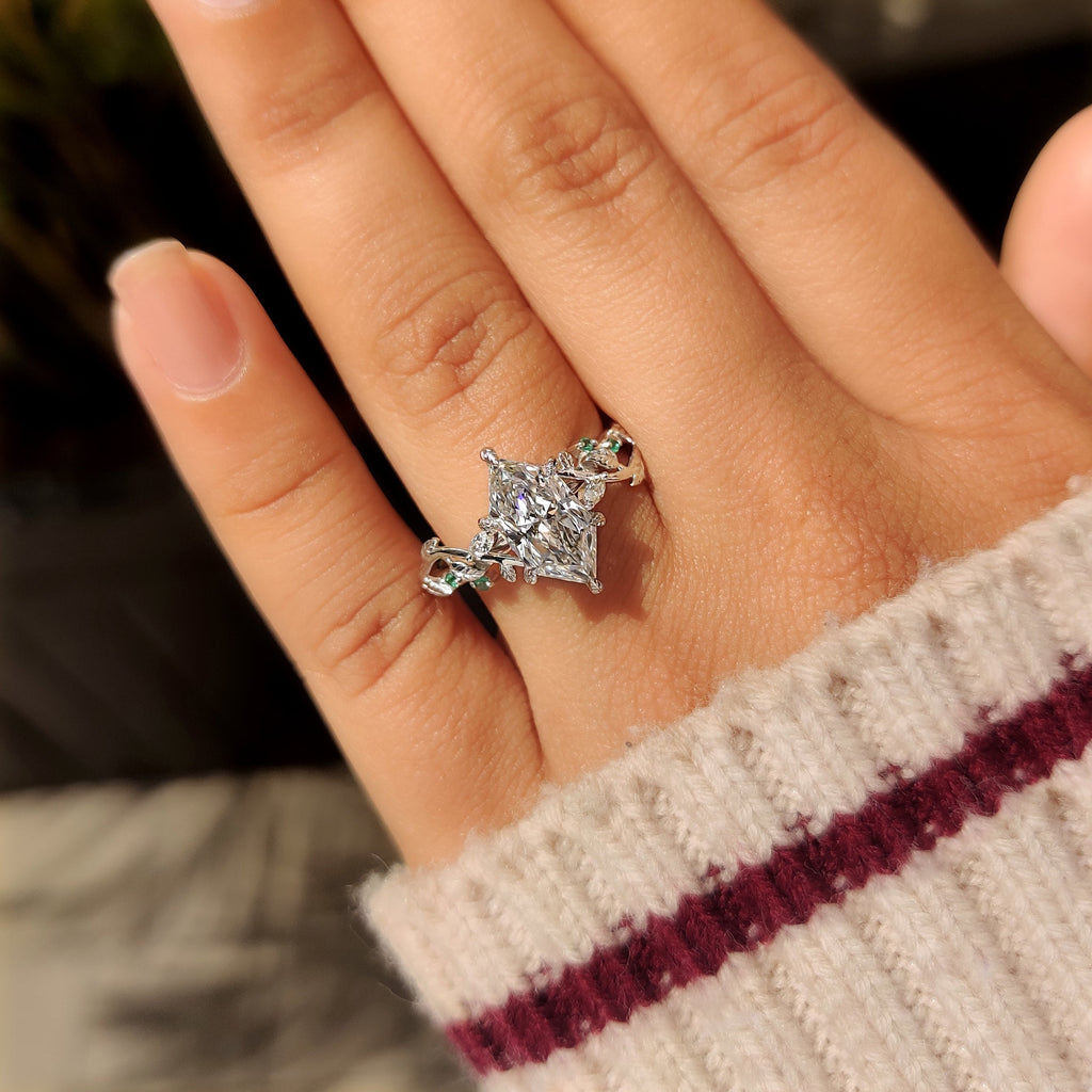 Nature Inspired Dutch Marquise Diamond Ring With Cluster Setting
