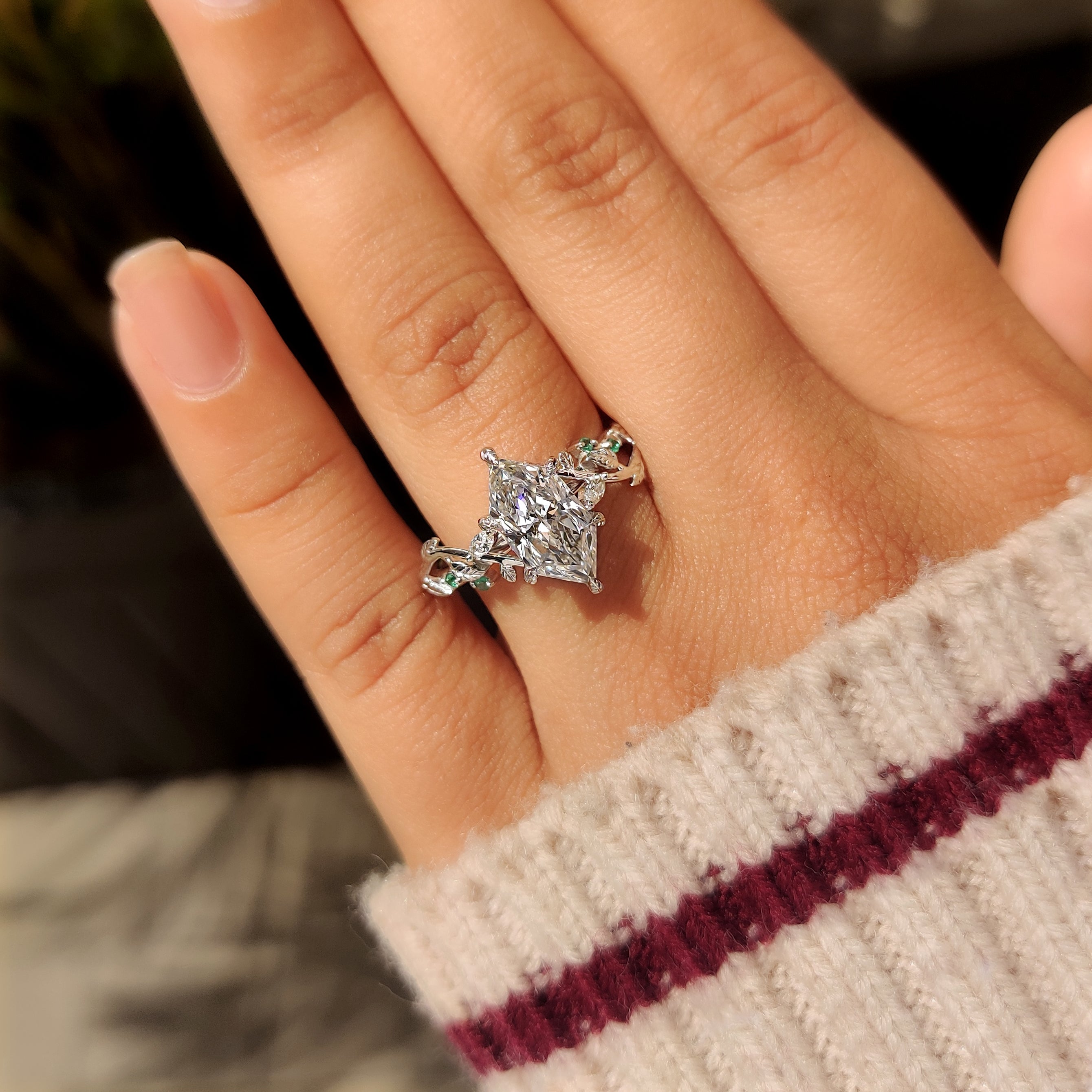 Nature Inspired Dutch Marquise Diamond Ring With Cluster Setting