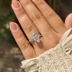 Marquise Cut Ring with Round Side Stone in Nature Inspired Style
