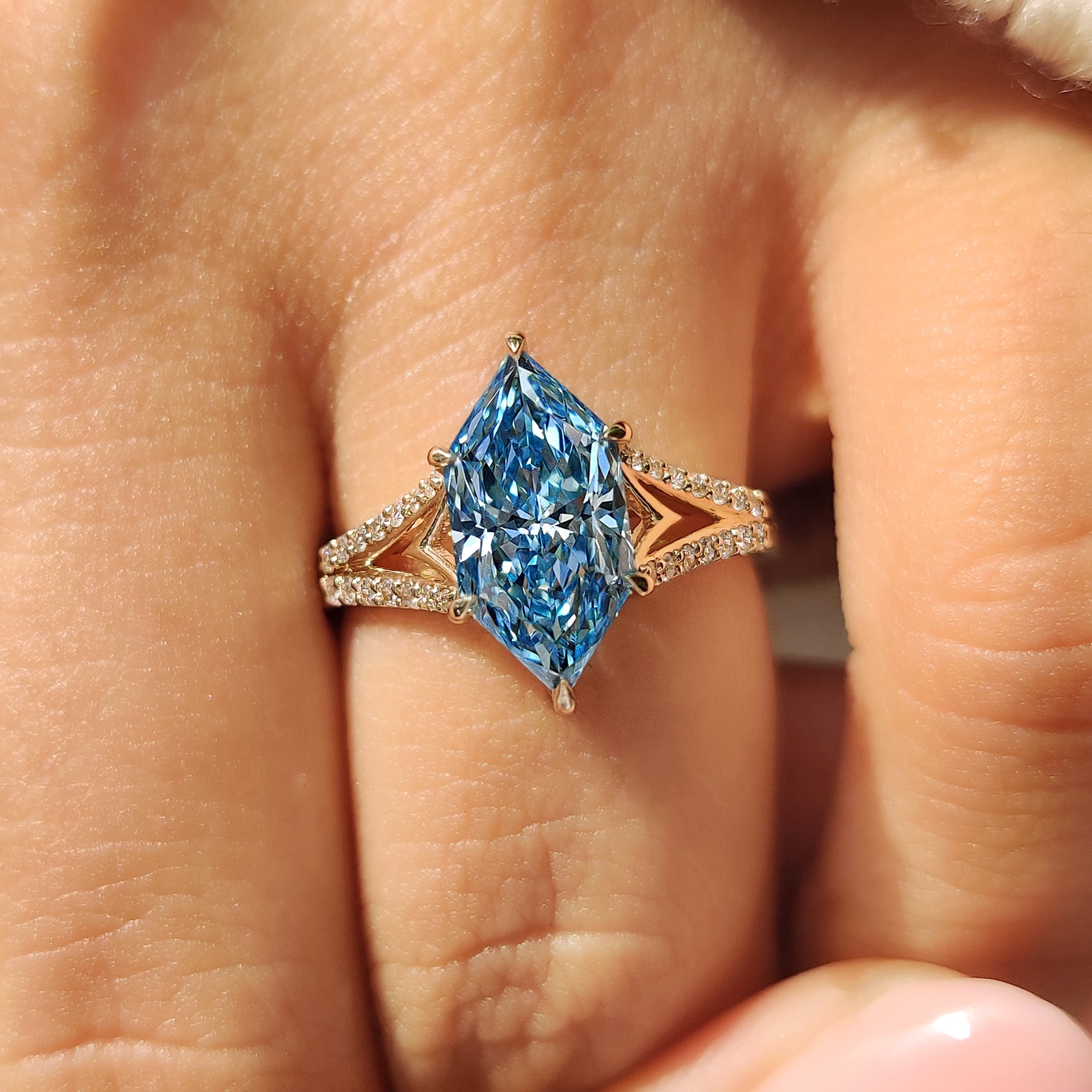 Blue Dutch Marquise Diamond Ring In Split Shank