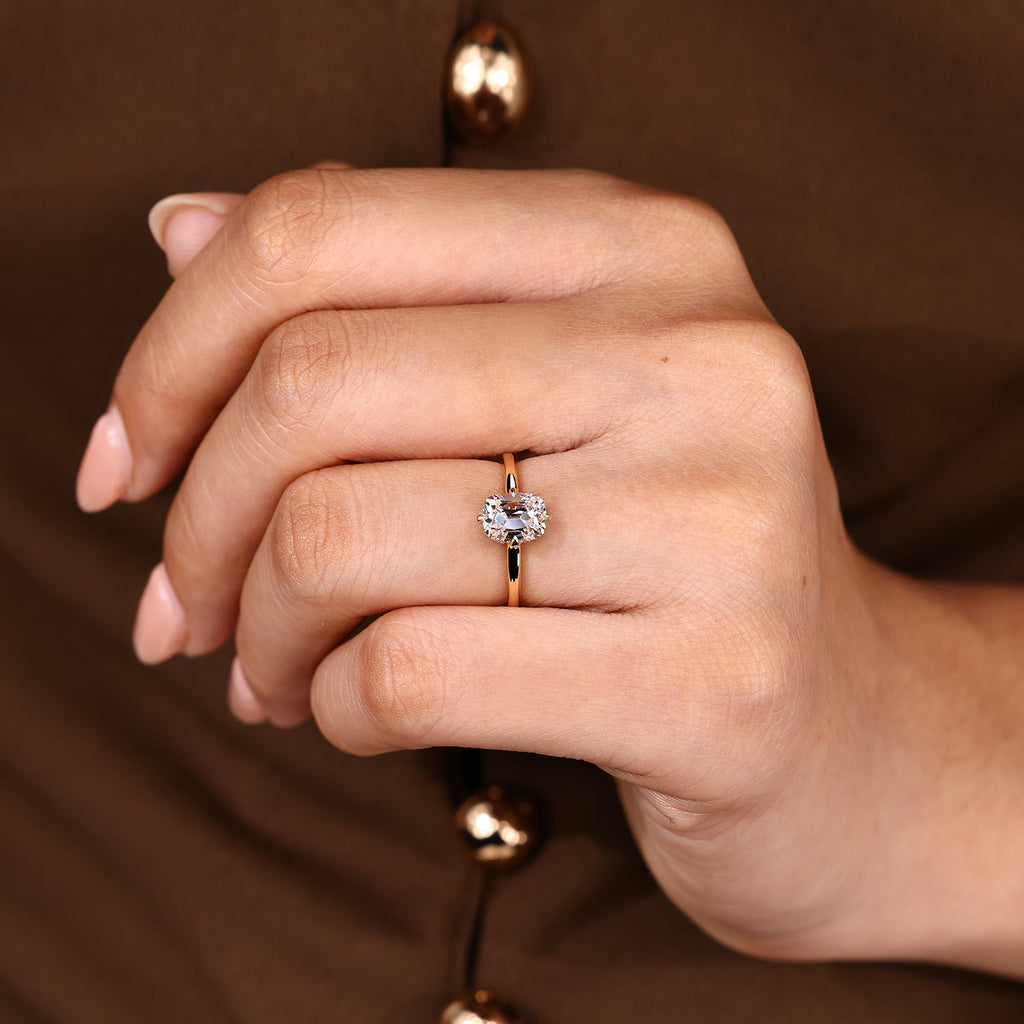 Cushion OMC Cut Hidden Halo Engagement Ring In Solitaire Style