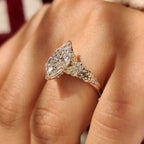 Flower Design Marquise Cut Diamond Ring In Vintage Style