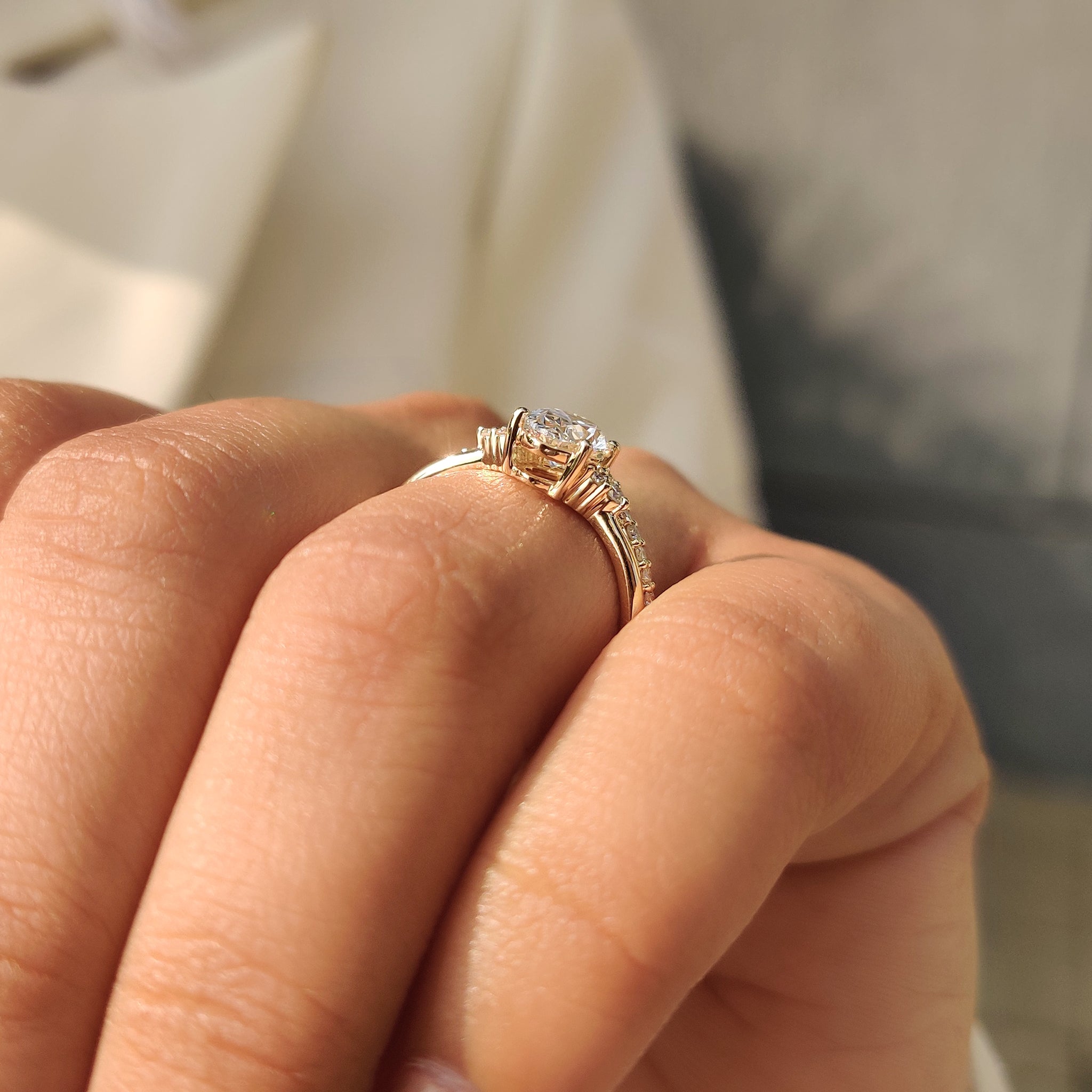 Oval Engagement Ring with Wedding Band in Half Eternity Style