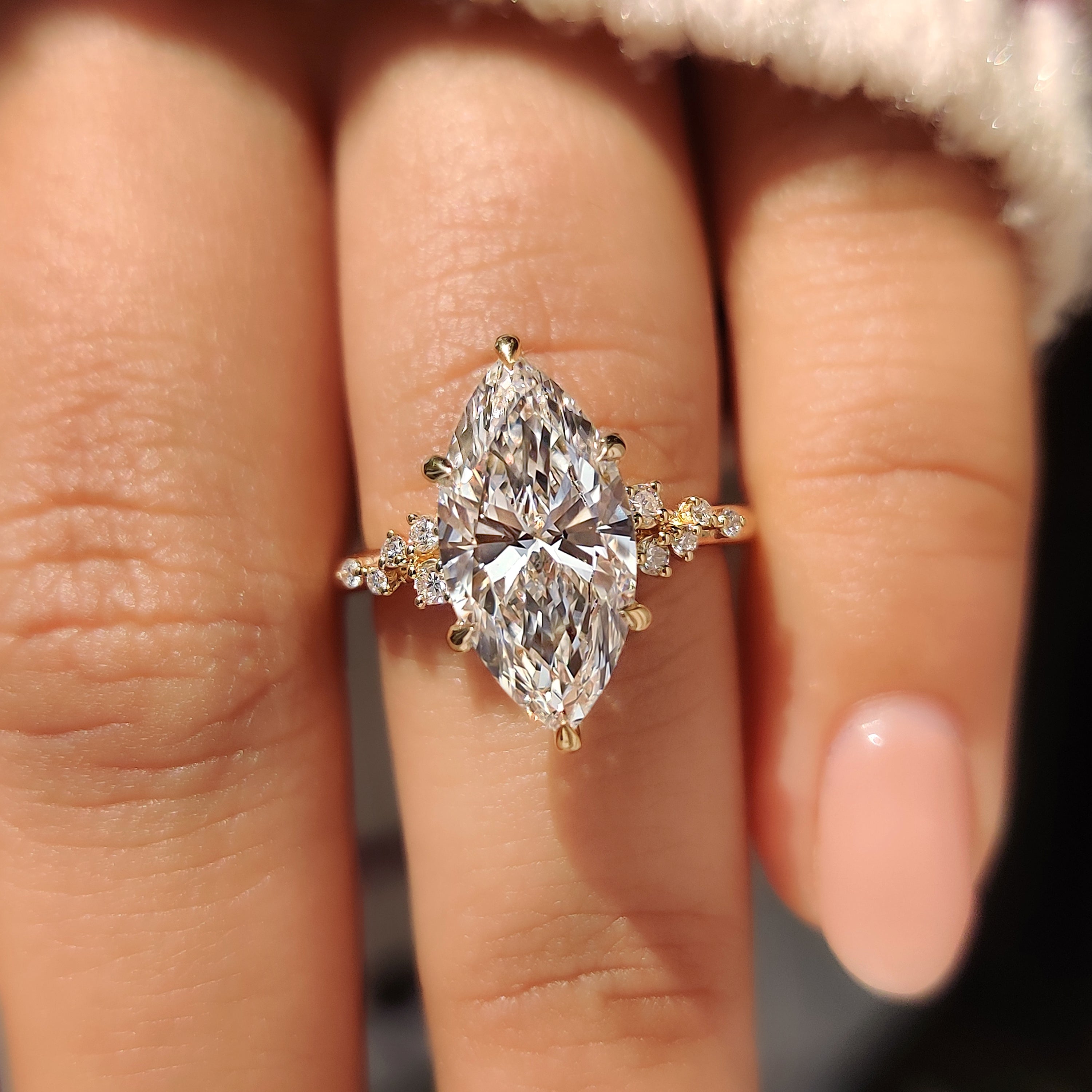 Marquise Cut Engagement Ring in Cluster Setting