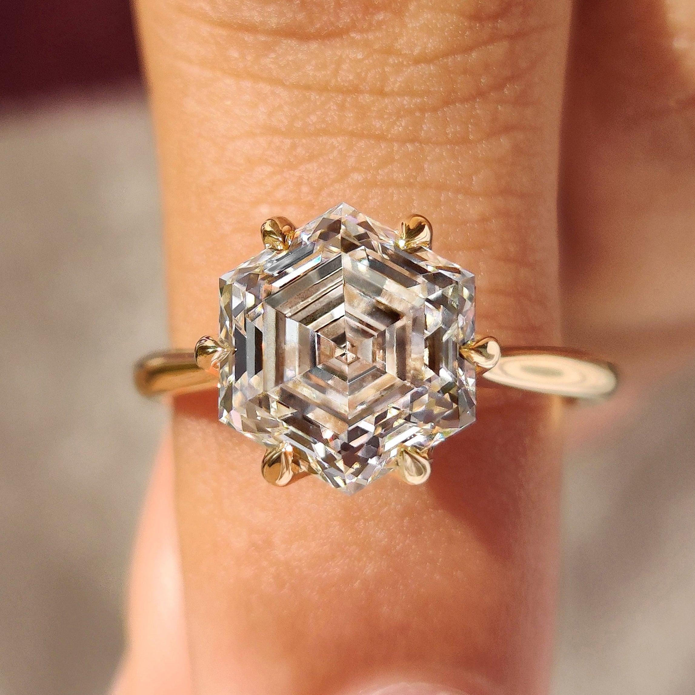 Hexagon Cut Diamond Solitaire Engagement Ring In Tulip Setting Main image