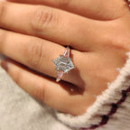 Hexagon Cut Three Stone Engagement Ring with Pink Side Stone