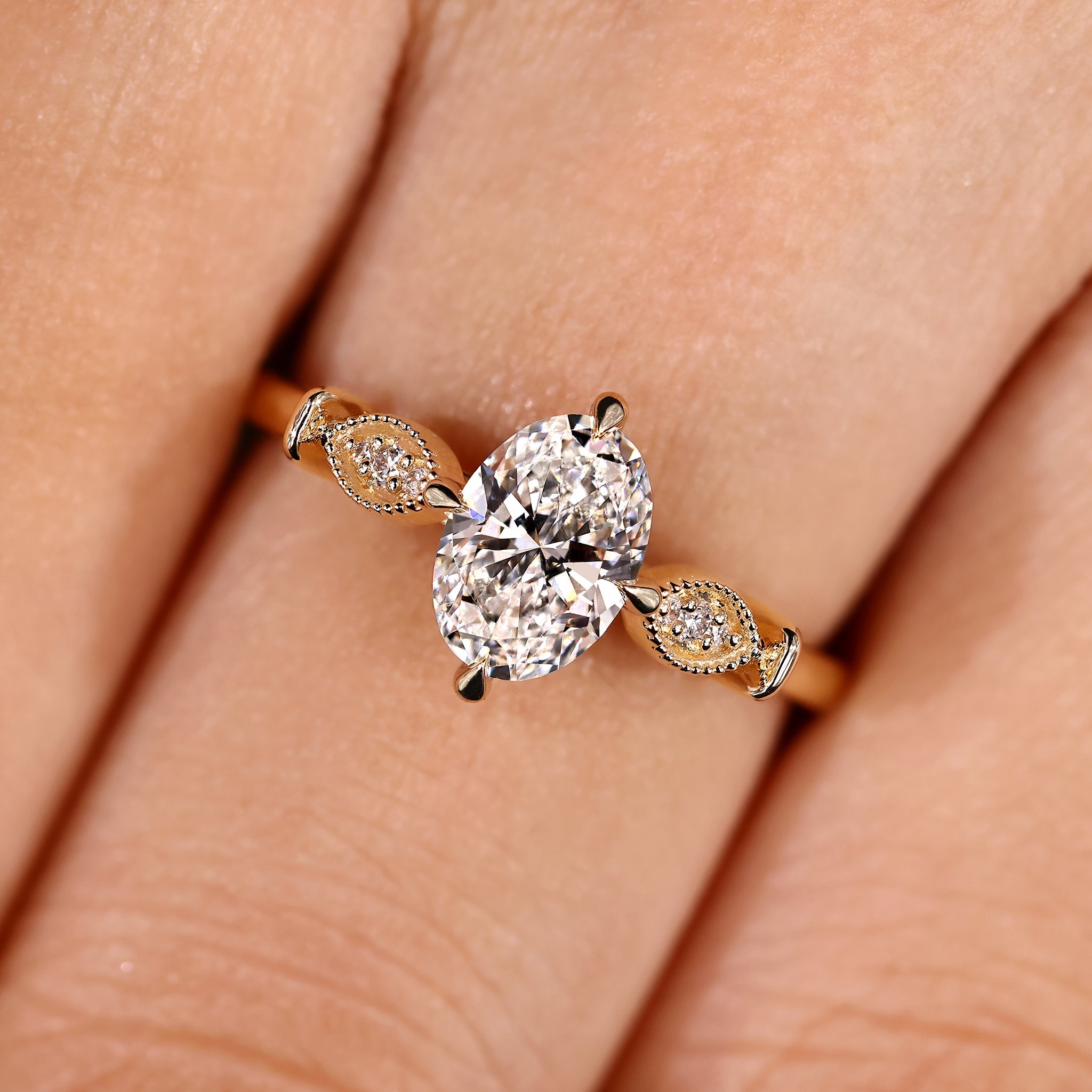 Oval Cut Diamond Ring With Round Side Stone Style