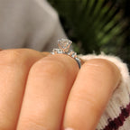 Coffin Cut Engagement Ring with Round Side Stone
