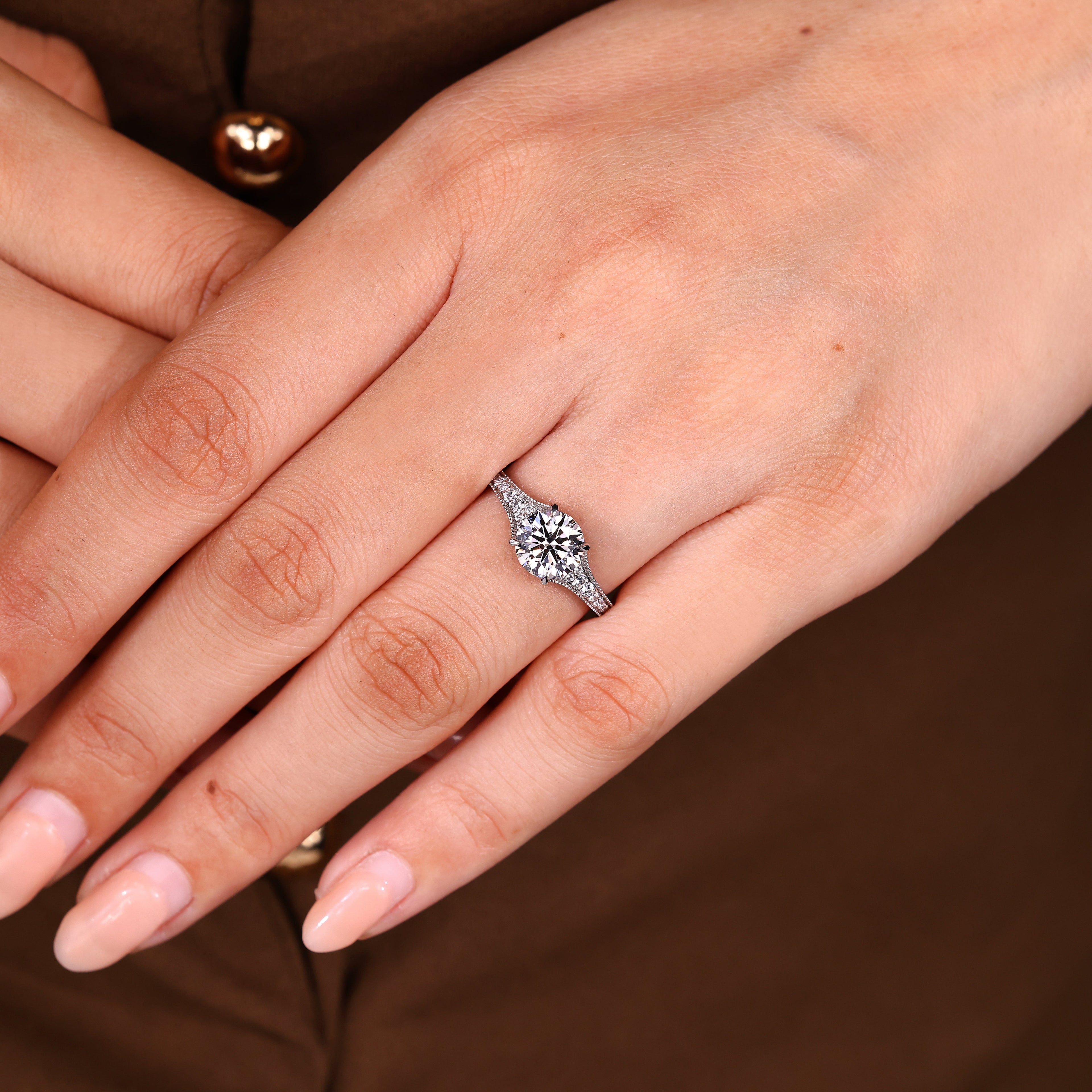 Round Diamond Engagement Ring with Round Diamonds Pave Setting