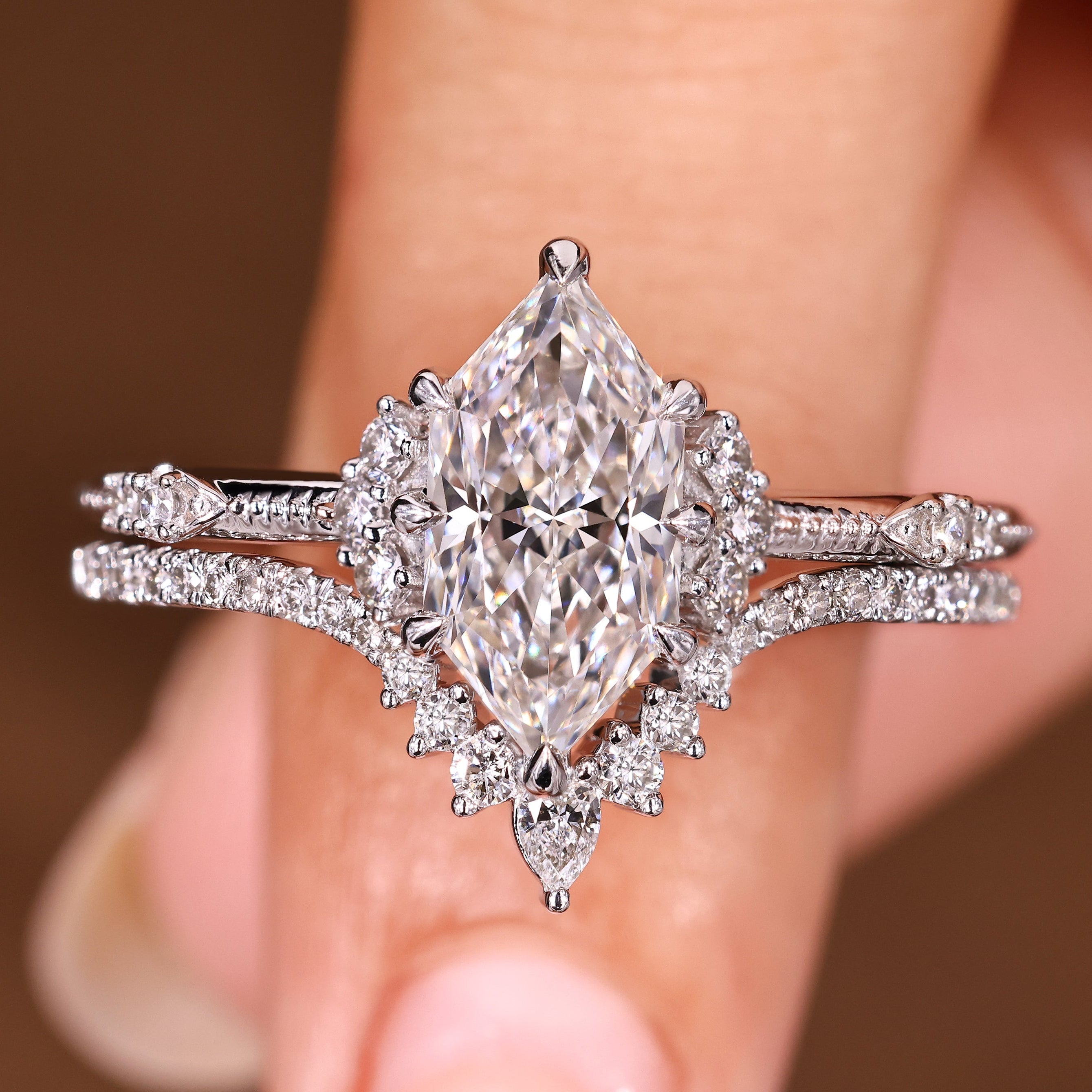 Dutch Marquise Engagement Ring With Wedding Band In Stackable Style