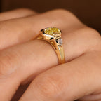 Three Stone Yellow Oval Cut Engagement Ring With Trillion Side Stone