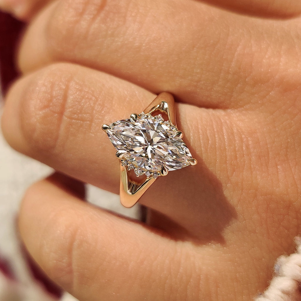 Marquise Diamond Ring In Hidden Flower Pink Ruby