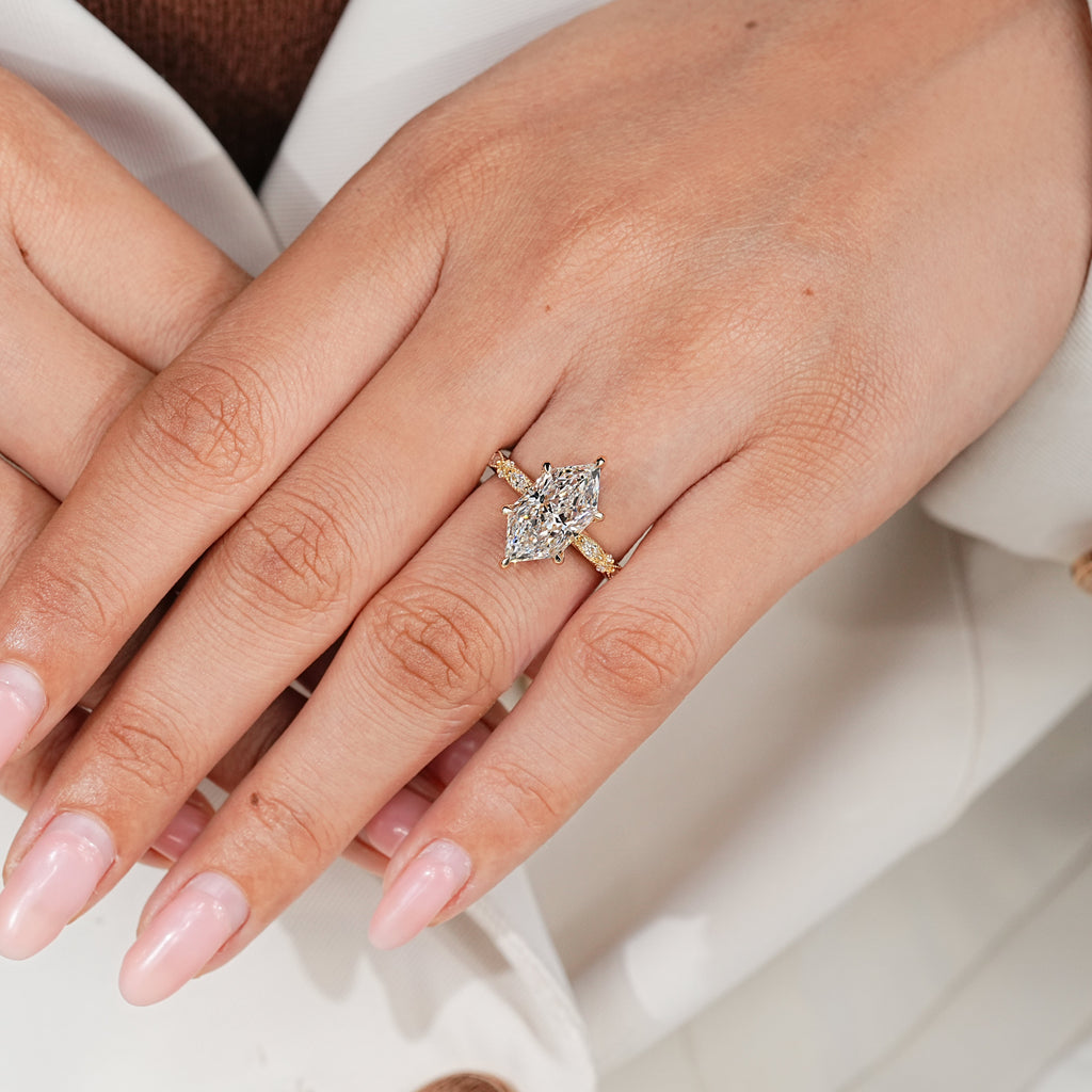 Dutch Marquise Vintage Inspired Engagement Ring with Pave